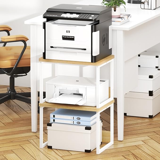 MARTY Desktop Printer Stand 2 Pack Printer Stand with Storage for Desk, Shelf Organzier for Home/Office Printer Riser Under Desk Small Table for Printer Fax Machine Scanner(Maple)