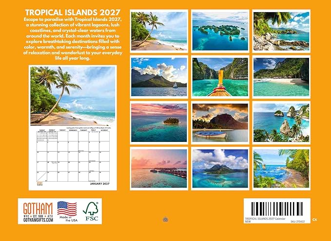 Tropical Island Calendar 2027 Monthly Wall Calender 12 Month
