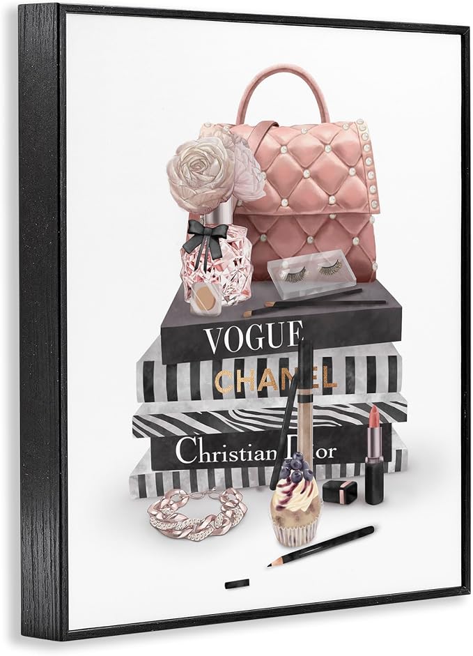 Fashion Bookstack Glam Still Life, 11 x 14 Inch Framed Giclée Print | Stupell Industries · By Ziwei Li · Ready to hang · Chic decor for bedroom · office · or living room · Made in USA