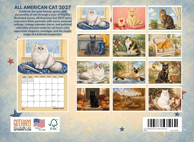All American Cat Calendar 2027 Monthly Wall Calender 12 Month