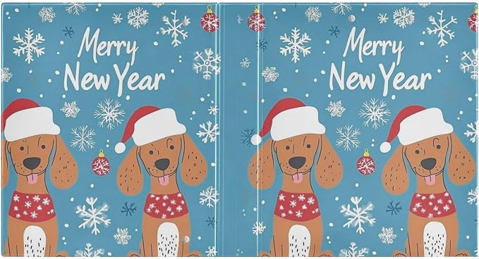 Merry New Year Quoted Cute Brown Dog3 Ring Binder 1.5" Decorative D-Ring Binder with Clipboard&3 Clear Pockets, Holds 200 Sheets A4 Size Paper Waterproof Binders for School Home Office