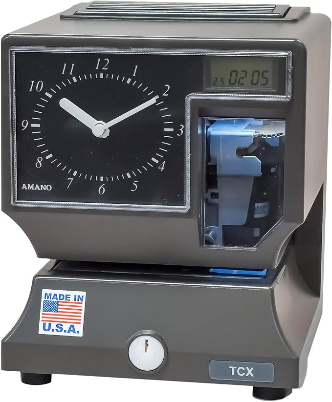 Amano TCX-21 Time Clock for Employees with Analog Clock Face, Easy-to-Read Dial, Time Stamping Machine for Small Business, Made in USA