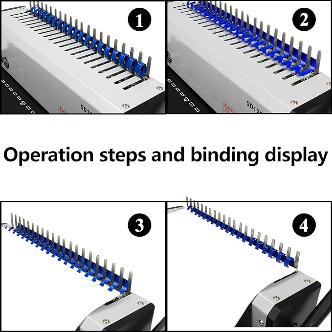 RAYSON SD1202 19-Hole Comb Binder, 10-Sheet Punch, 200-Sheet Capacity | Includes a starter comb set, three punching margins (3, 4.5, and 6 mm), a side guide, and durable metal construction.