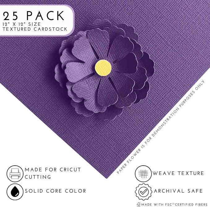 CONCORD GRAPE—12x12 Textured Cardstock | 80lb Textured Purple Scrapbook Paper | Premium Cardstock for Cricut Cutting | 25 Sheets