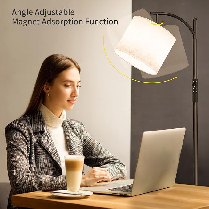 SUNMORY Arc Floor Lamp, Modern Floor Lamp with Remote Control and 9W Bulb | Stepless Dimmable Metal Standing Lamps with Hanging Lampshade for Living Room, Bedroom, Office