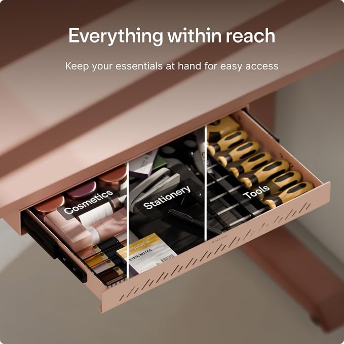 Desktronic Under Desk Drawer — Hidden Under-Desk Storage Organizer, Easy Install, Large Capacity Metal Sliding Drawer for Home Office, Standing Desk & Workstation (Pink)