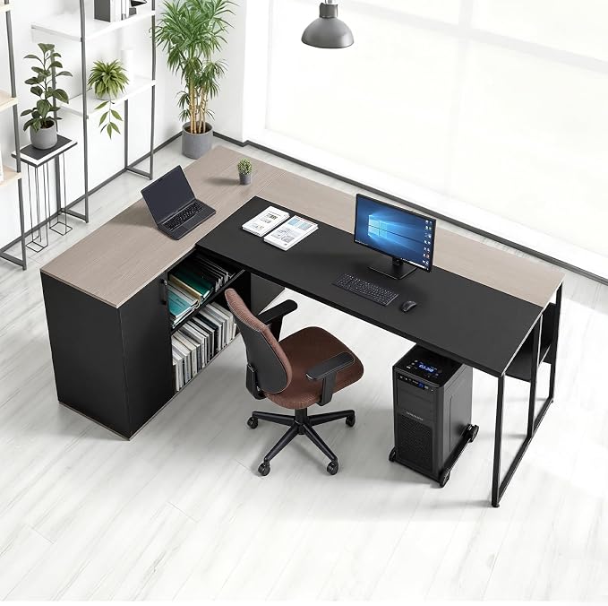 VEVOR 71" L-Shaped Executive Desk, Large Computer Desk with Drawers, File Storage Cabinet, CPU Stand, 350 LBS Load Capacity Corner Table, Easy Assembly, for Work Study