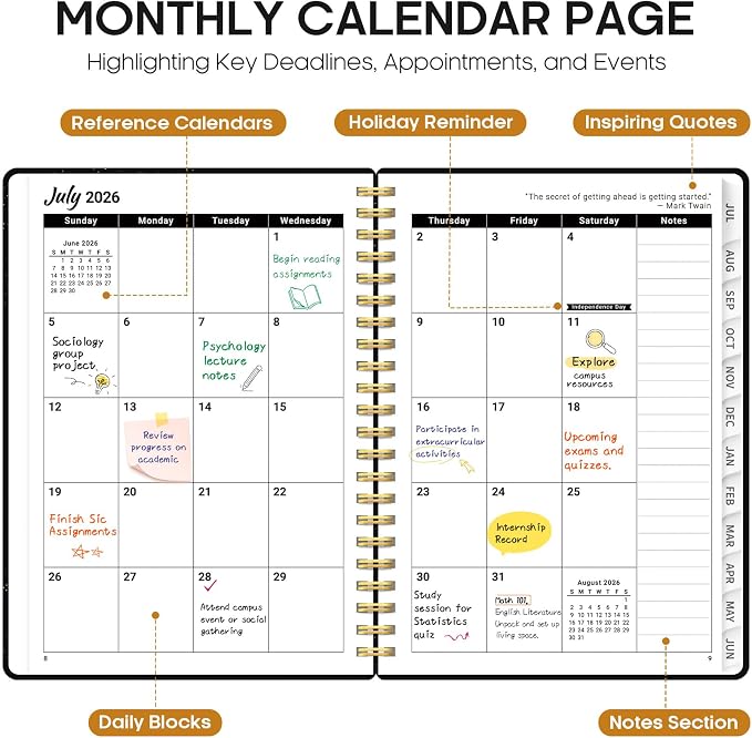 Academic Planner 2026-2027, Jul 2026-Jun 2027 Monthly & Weekly Planner