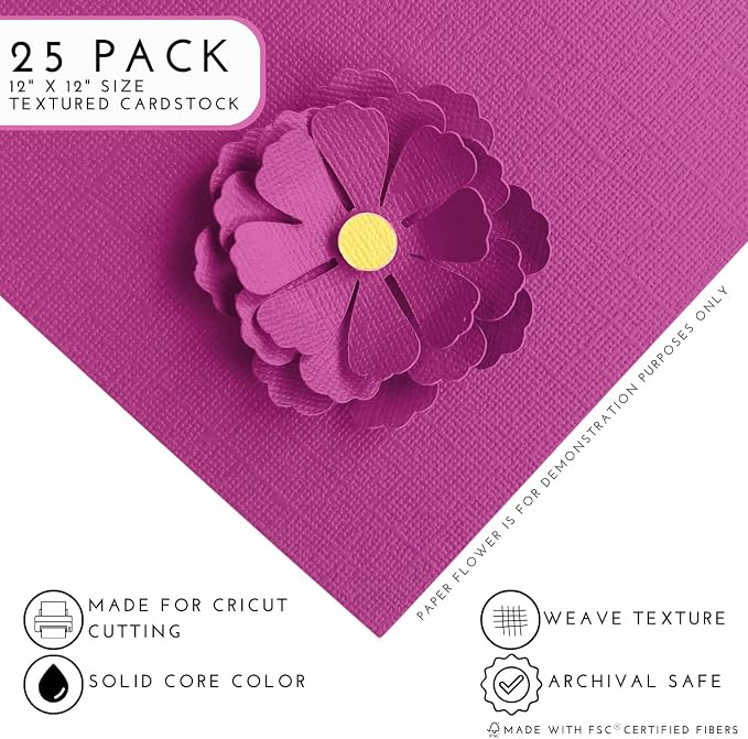 Wild Orchid—12x12 Textured Cardstock | 80lb Textured Purple Scrapbook Paper | Premium Cardstock for Cricut Cutting | 25 Sheets