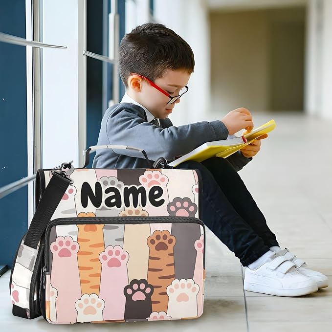 Custom Cute Paw Prints 3 Ring Binder Bag 1.5 inch Personalized Name Binder Organizer 500 Sheet Documents Storage for School Office