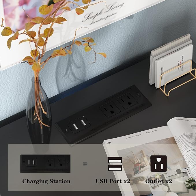 Halitaa Black LED Nightstand with Charging Station, Side Table with 3 Drawers and Light, End Table with Open Storage, Beside Cabinet for Bedroom (Black)