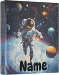 Custom 3 Ring Binder Astronaut in Space Planet 1.5" Round Ring Binders Personalized Name View Binder with 200 Sheet for Kids School Supplies Women Men Office, 1 Pack