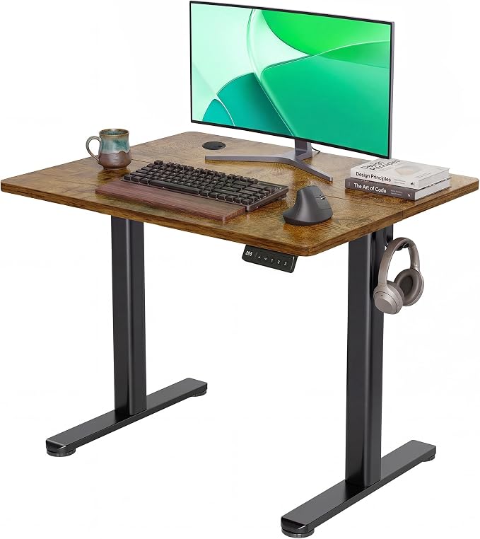 Claiks Electric Height Adjustable Standing Desk, 32x19 Inch, Rustic Brown | Smooth Height Adjustment, 3 Memory Presets, Cable management hub & hook, Stable Steel Frame, 156 lbs Capacity, Easy Assembly