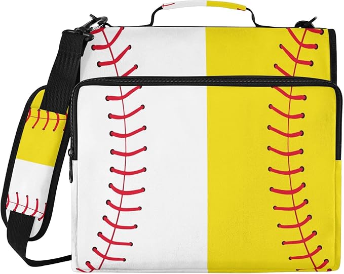 Baseball Softball Zipper Binder File Organizer Bag 3 D-Ring | with Shoulder Strap, Holds 500 Sheets & 14in Laptop, 3 Ring Binder for Office Supplies