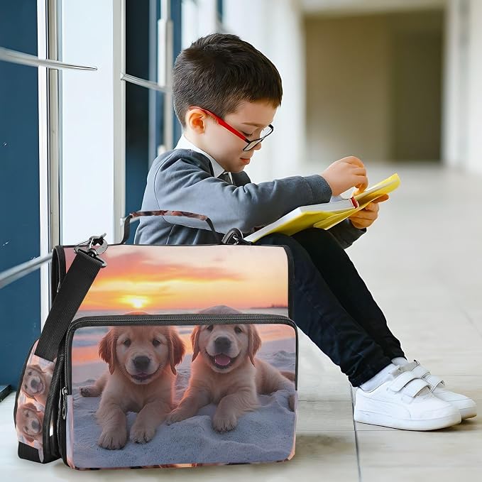 Golden Retriever Puppy Dogs 3 Ring Binder Bag 1.5 inch Binder Organizer with Zipper Shoulder Strap 500 Sheet Documents Storage for School Office