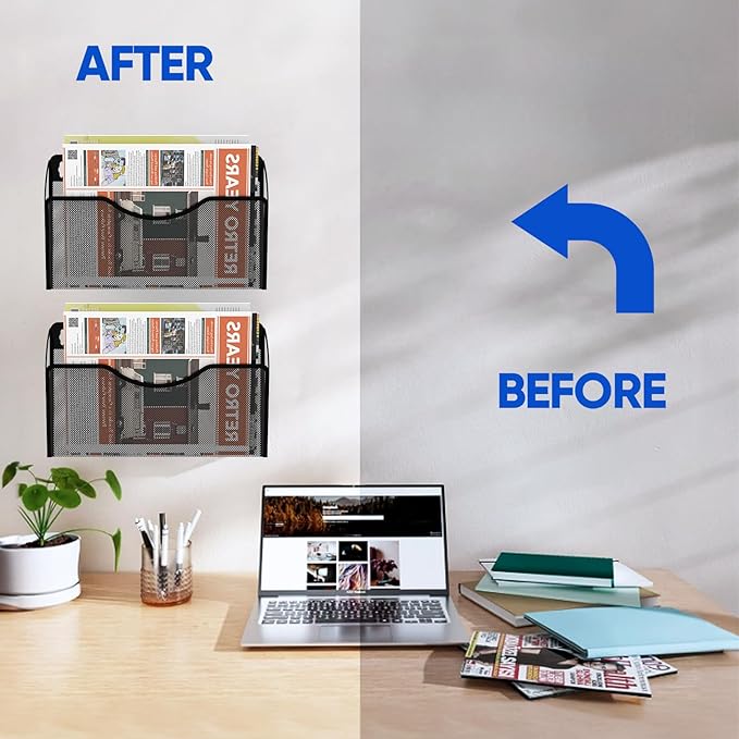 Magnetic File Holder 3 Pockets File Folder Organizer, Office Hanging Magazine Rack for File Cabinets, Magnetic Paper Holder, No Drilling Mail Organizer for Refrigerator, Whiteboard, Office, Kitchen