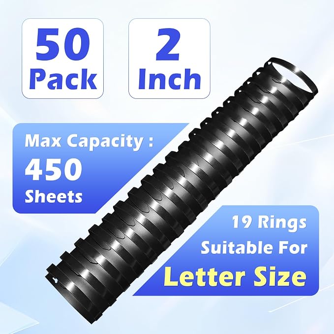TOTiyea 50 Pack 2" 19 Ring Plastic Binding Combs,450-Sheet Letter Size | Binding combs,Black,8.5"x11",For educators custom teaching References,classroom organization,work supplies