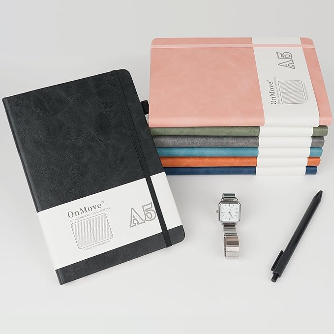 OnMove Notebooks Journal for Women Men 12 Pack Leather Hardcover with Pen Holder A5 160 Pages 100 GSM Thick Paper for Work School Lined Pink
