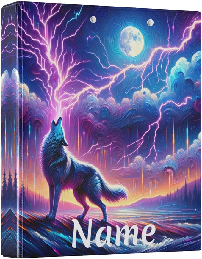 Custom 3 Ring Binder Wolf Howling in Moon Night 1.5" Round Ring Binders Personalized Name View Binder with 200 Sheet for Kids School Supplies Women Men Office, 1 Pack