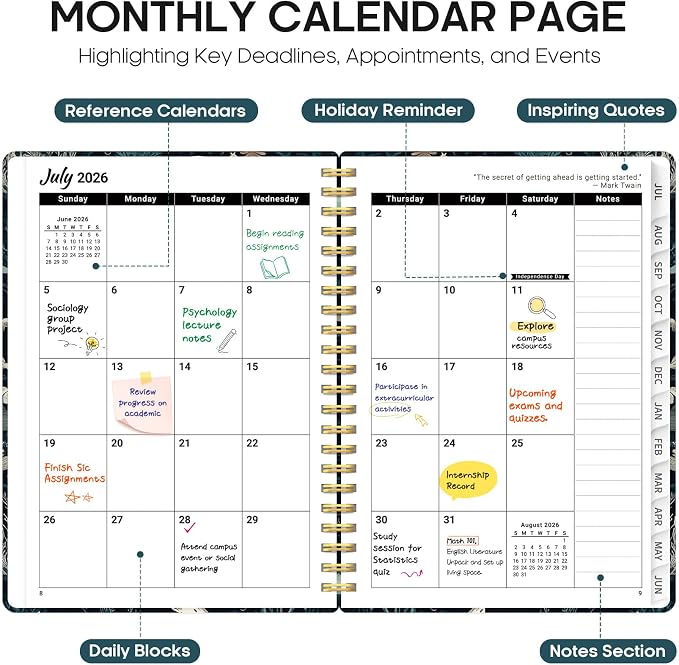 Taja Planner 2026-2027, Jul 2026-Jun 2027 Monthly & Weekly Calendar Planner | 6.3" x 8.5", Hardcover Academic Calendar, Teacher Student Agenda Book with Tabs, School Office Supplies, Secret Sea