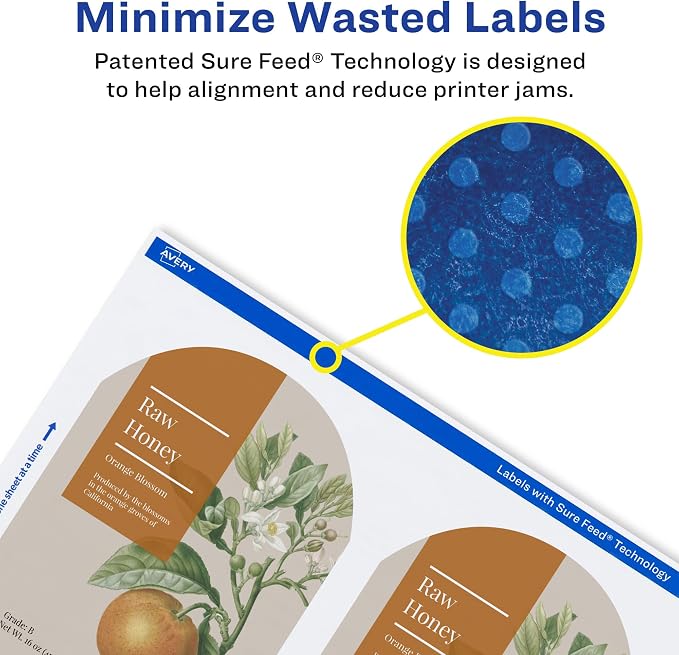 Avery Arched Wine Labels, Sure Feed Technology for Laser Printers, 4.75" x 3.5", 40 White Labels (22826)