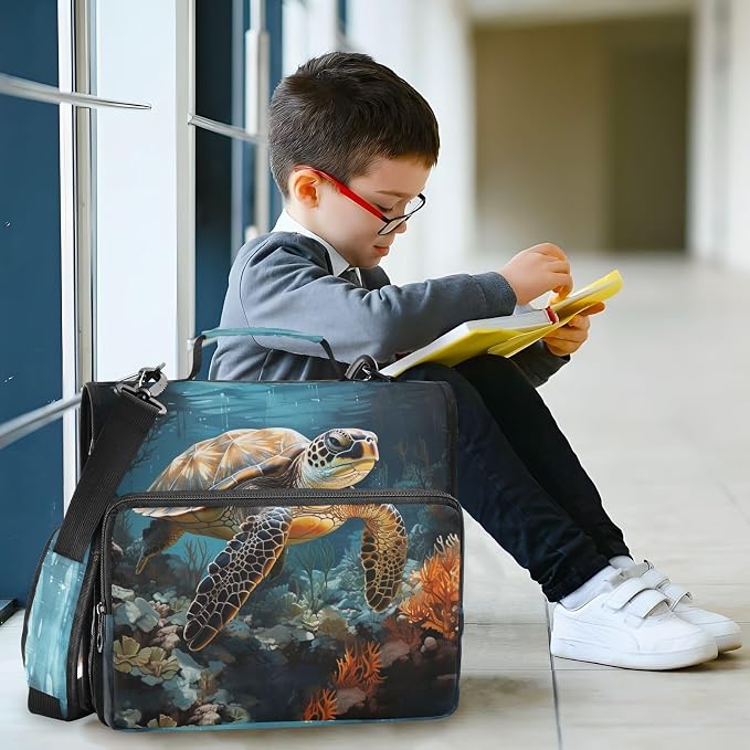 Sea Turtle Binder Bag 3 Ring Zipper with Handle Shoulder Strap | for School Work Office Organizer Storage Case