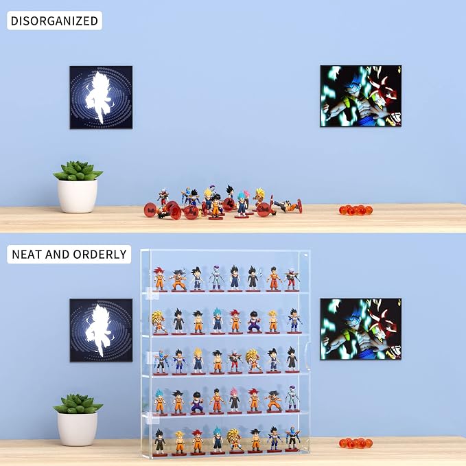 AITEE 5 Tiers Acrylic Display Case for Mini Funko Pop on Wall or Desktop | 15.7"Lx3.4"Wx20"H, dustproof, 5 tiers, wall mounted or desktop, showcases mini figures toys stones rocks