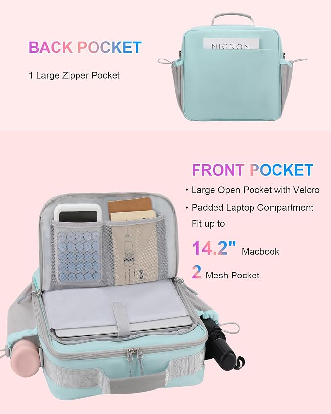 3 Ring Zipper Binder 3 Inch D Rings with Double Water Bottle Holder | Cute Initial Water-Resistant Zip Up Binder for School Office, 700-Sheet Capacity & Shoulder Strap & Laptop Pocket,Light Blue