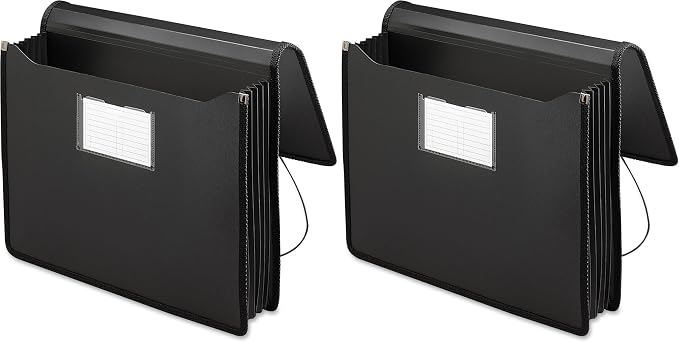 Smead Poly Wallet, Accordion File Organizer for File Folders, Letter Size, Black, 5-1/4 inch Expansion, Office Supplies, Document Organizer (71500) (Pack of 2)