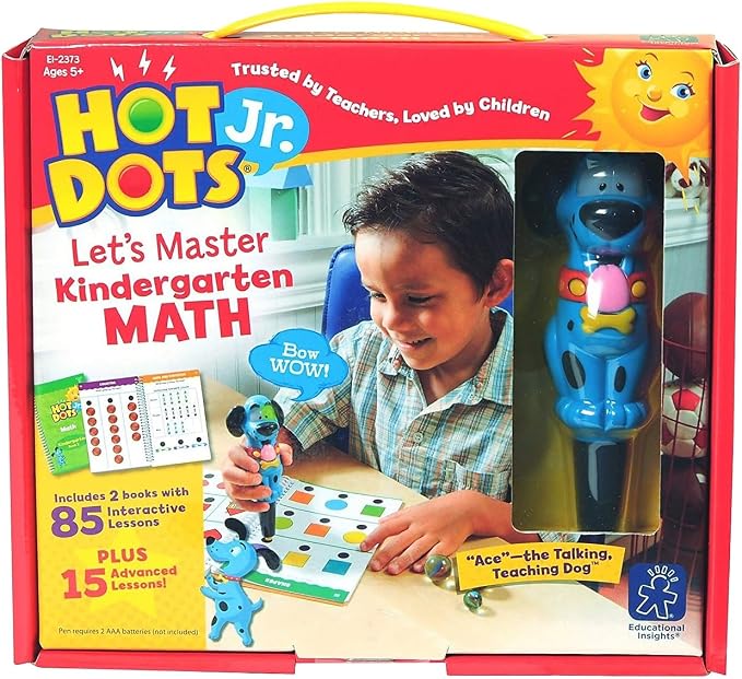 Educational Insights Hot Dots Jr. Let’s Master Kindergarten Math Set, Homeschool & School Math Workbooks, 2 Books & Interactive Pen, 100 Lessons, Ages 5+