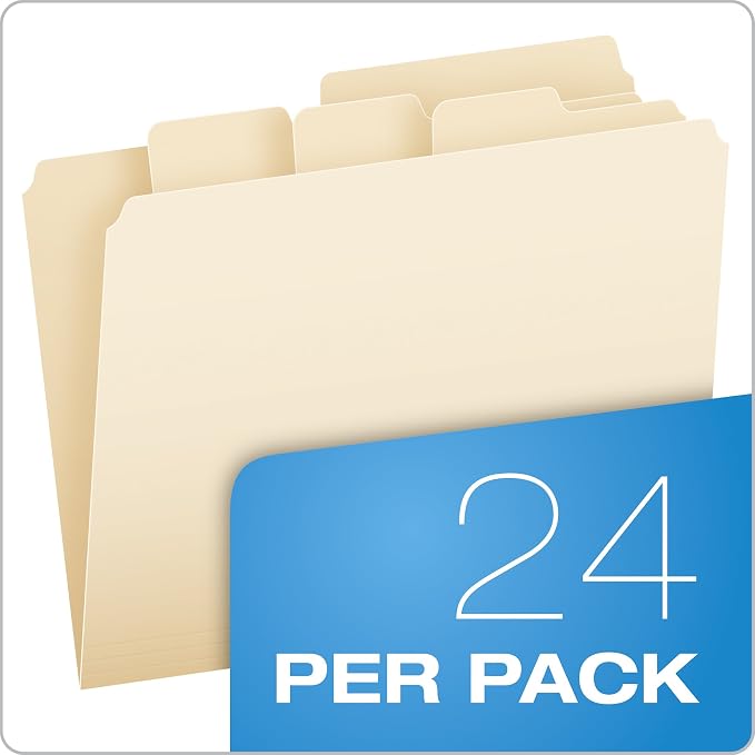 Pendaflex Divide It Up File Folders,Paper and Documents Organizer,Folder with Pockets,Manila File Organizer for School,Home and Office,Letter Size,(10770),24 Count (Pack of 10)