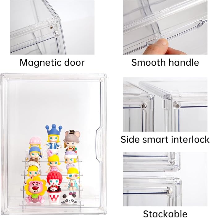 BOHOIDEE Clear Acrylic Display Case with Two Display Shelves for Figures, Dustproof Storage Organizer Box with Magnetic Door, Acrylic Collectibiles Showcase