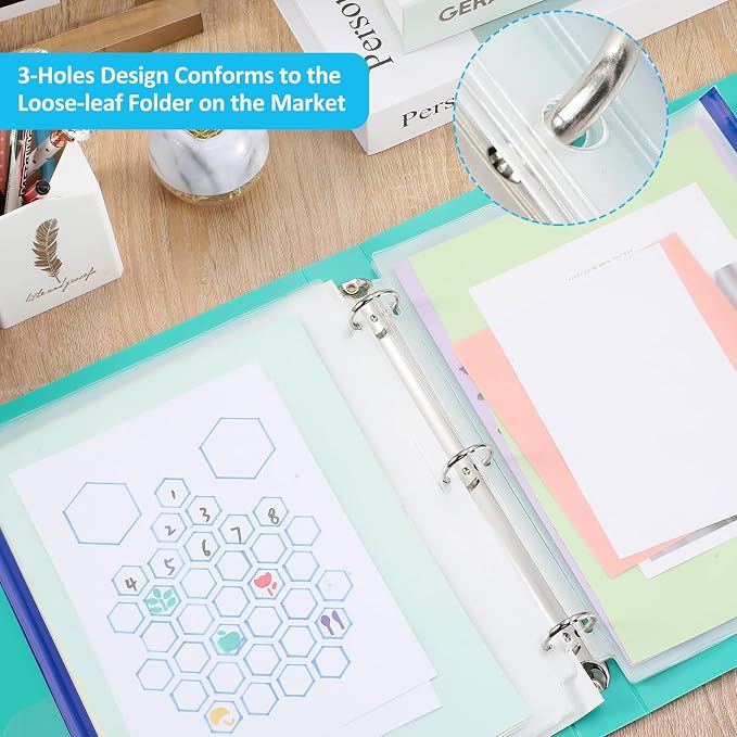 Zonon 30 Pcs A4 3 Rings Blue Zipper Binder Pouches Clear Binder Pockets with Zipper Folders Waterproof PVC Loose Leaf Bags Filling Bags for Pen Pencil Notebooks File Document