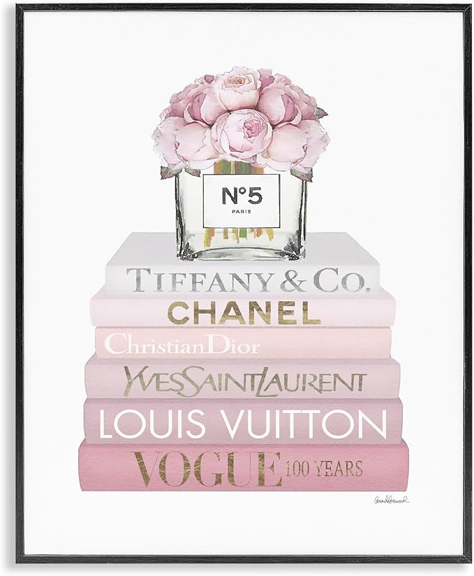 Stupell Industries 'Pink Rose Bouquet Bookstack', Framed Giclee Art, Black, 11 x 14 Inches, Easy to Hang and Sturdy, Made in USA, by Amanda Greenwood | Stupell Industries · By Amanda Greenwood · Ready to hang · Great for bedroom or office · Made in USA