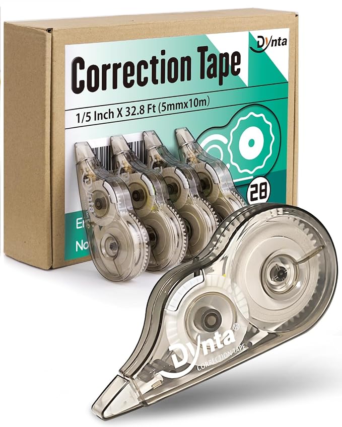 Dynta Correction Tape 28 Pack, White Mistake Out, Transparent Dispenser