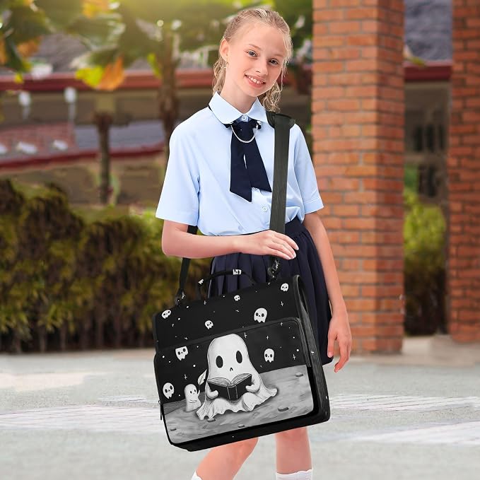 Halloween Ghost Binder Bag 3 Ring Zipper with Handle Shoulder Strap | for School Work Office Organizer Storage Case