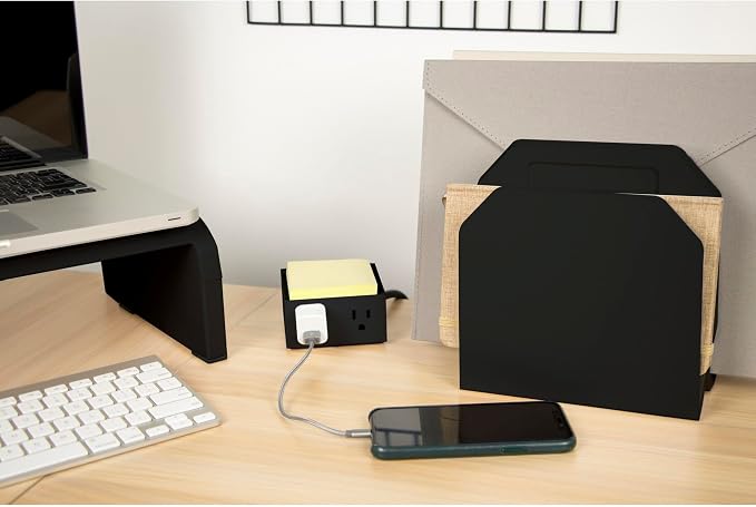 Bostitch Office Konnect Power Hub, Two Outlets Charging Station for Desktop, Shallow Tray Top, Black