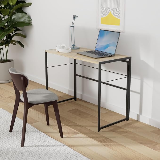 Furinno Riau No Tool/No Assembly/Folding Metal Frame Computer Desk, Sonoma Oak/Black
