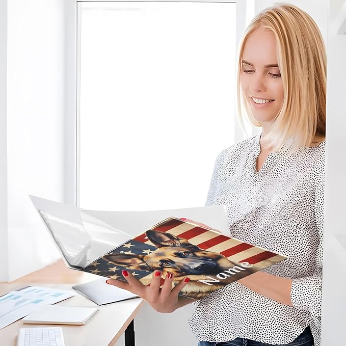 Custom 3 Ring Binder Dog German Shepherd American Flag 1.5" Round Ring Binders Personalized Name View Binder with 200 Sheet for Kids School Supplies Women Men Office, 1 Pack