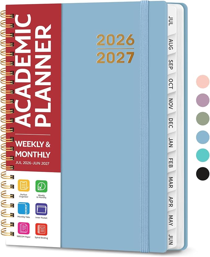 Taja Planner 2026-2027, Jul 2026-Jun 2027 Monthly & Weekly Calendar Book | 6.3" x 8.5", Hardcover Academic Calendar with Tabs, Teacher Student Agenda Book for School Office Supplies - Baby Blue