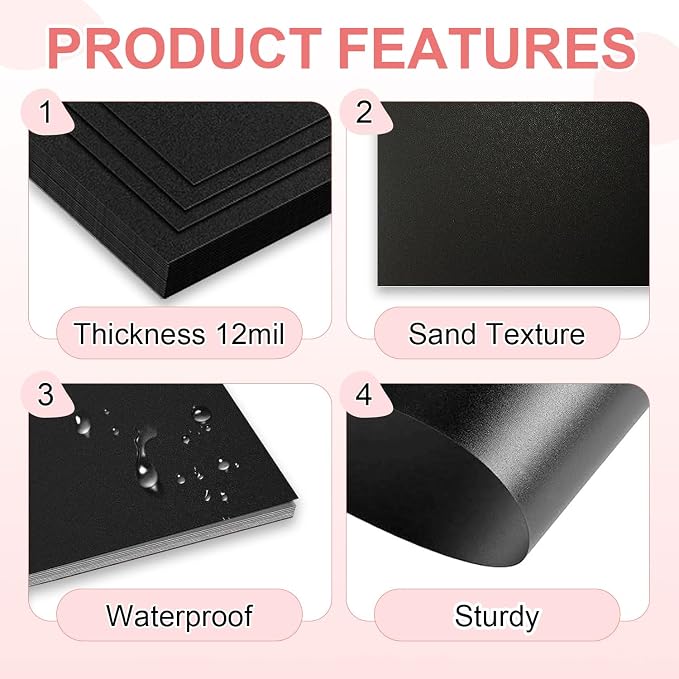HOUYEE 100 Pack 12mil Binding Presentation Covers, Sand Texture, Black | Plastic Back Binding Polycovers, 8.5x11 Inch Letter Size, Square Corners,Un-Punched, Office & School Supplies
