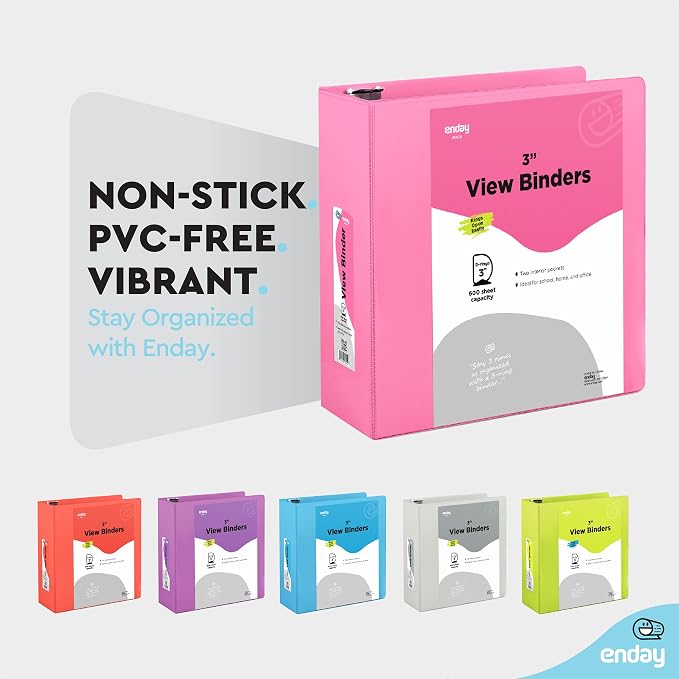 Enday 3 inch Binder (24 Pack - Pink) 3 Ring Binder 3 inch with Clear View Cover and 2 Inside Pocket - for Letter Size 8.5 x 11'' Paper, Ideal for School Supplies, Office, and Home