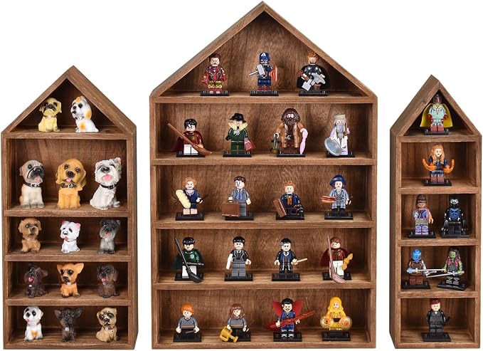Ikee Design 3-Pc House-Shaped Wooden Shadow Box Shelf, Brown | Set of 3 wood shadow box shelves displays collectibles and accessories in grouped or separate wall arrangements.