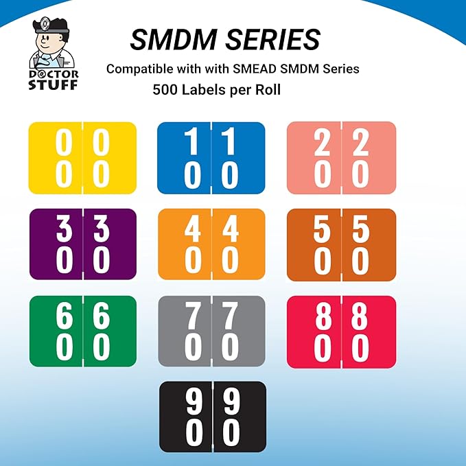Doctor Stuff - File Folder Labels, Terminal Digit Filing, Consecutive Double Digit Numbers 20-29, Compatible with SMEAD DDS - SMDM Series Chart Stickers, Pink, 1" x 1-1/2", 500/Roll