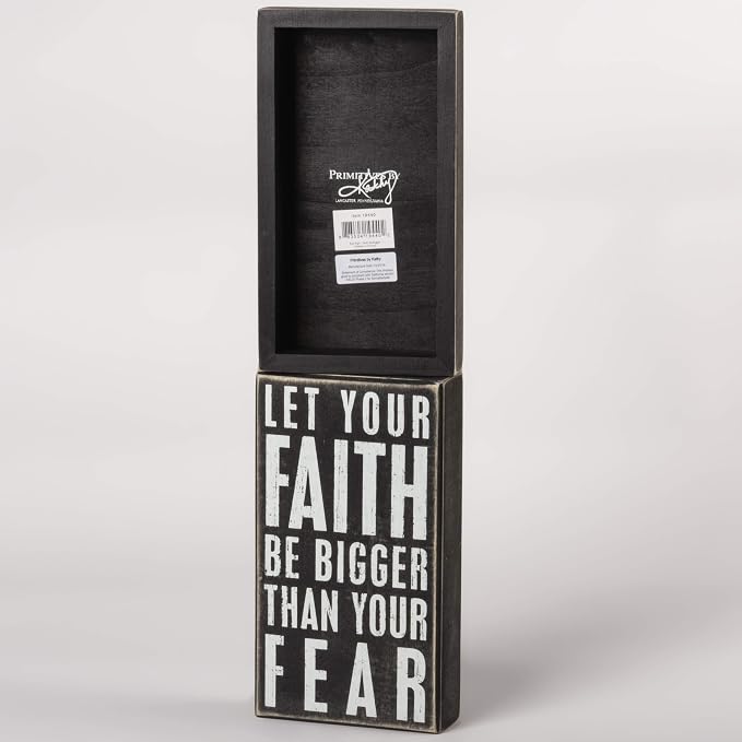 Primitives by Kathy 19440 Classic Black and White Box Sign, 5 x 9-Inches, Let Your Fath Be Bigger