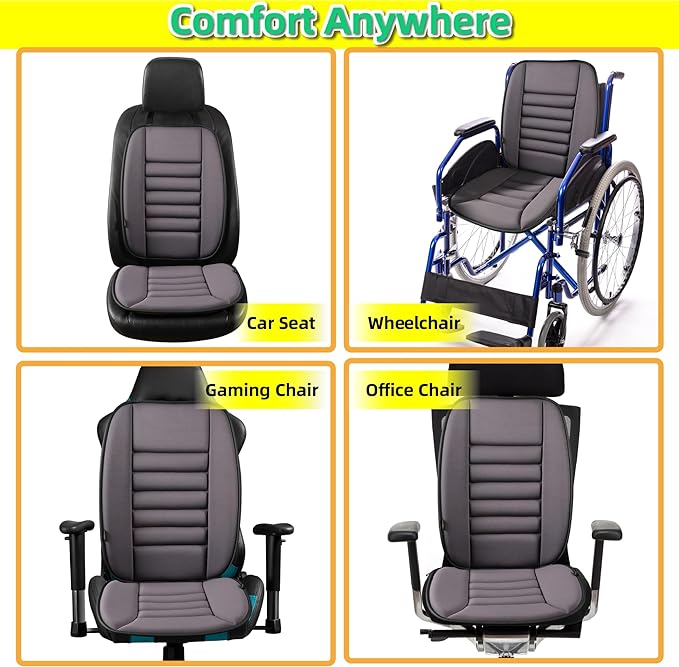 kingphenix Car Seat Cushion with Back Support Pillow: Enhanced Comfort Memory Foam Design for Pain Relief, Ideal for Drivers and Office Use - Ergonomic Lumbar Comfort for Long Sitting - Dark Grey