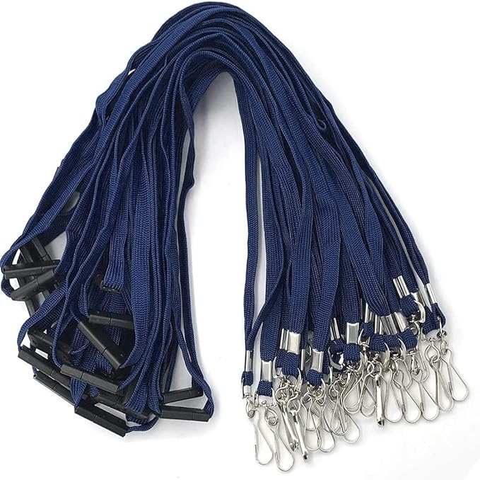 Bird Fiy Lanyards Safety Black Lanyards Neck Flat Premium Breakaway Badge Lanyard with J-Hook for ID Nametag Badge Holder (Navy Blue, 50 PCS)