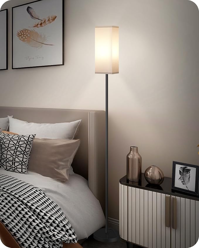 Floor Lamp, Pole Lamp with Foot Switch, Modern Standing Lamp Shade, Minimalist Freestanding Lamp (Bulb Not Included), for Living Room, Bedroom Office ETL Listed, Black and White CW07LD05