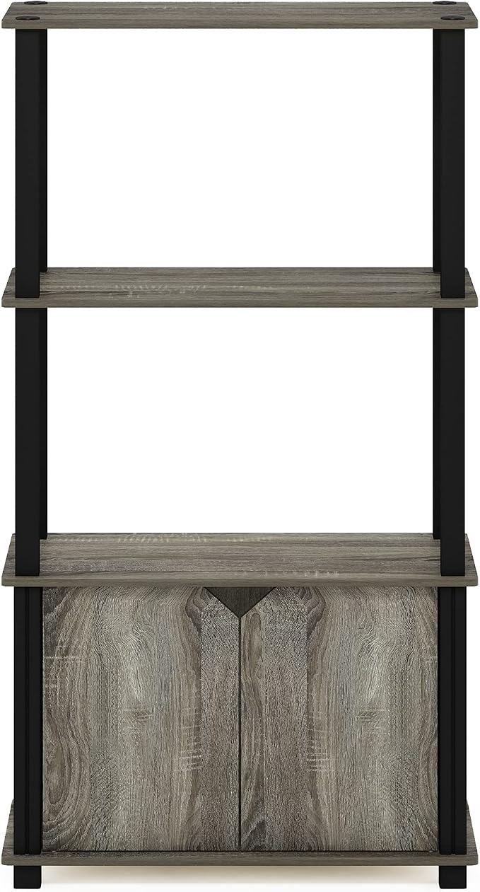 Furinno Go Green 4-Tier Storage Shelves, Book Shelf, French Oak | Open Shelf and Closed Storage, Bookcase, Display Shelf, for Organization and Storage, Living Room, Garage, Home Office