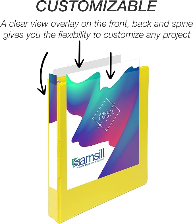 Samsill Durable 1 inch 3 Ring Binder, D Ring Binder, 100% Recycled Chipboard, Yellow